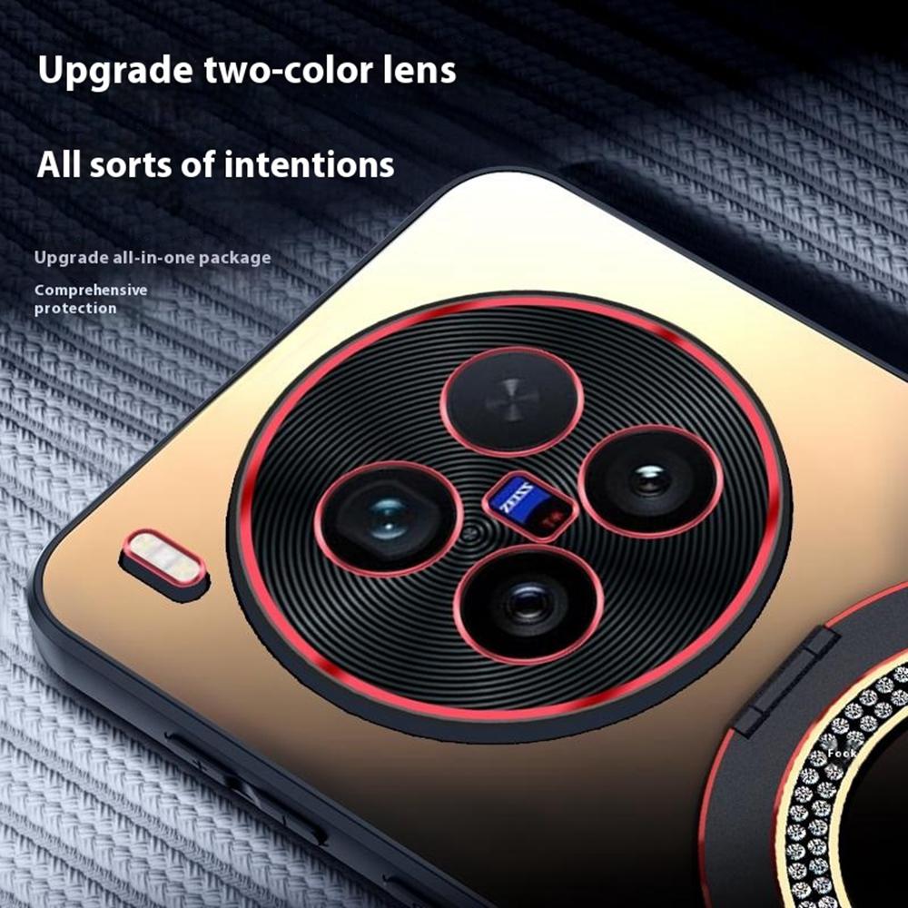 For Vivo X200 Ultra 5G Phone Case with Diamond Ring Holder Dual-Color Lens AG Skin-Feel Matte Cover