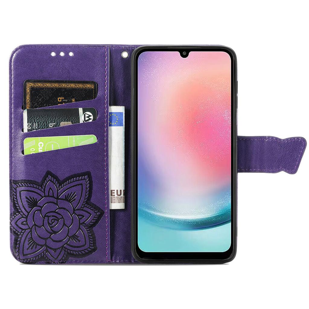 For Samsung Galaxy A24 4G (162.1 X 77.6 X 8.3mm) Stand Wallet Case PU Leather Butterfly Imprinted Flip Phone Cover