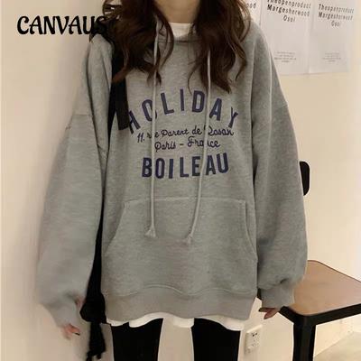 Толстовка с капюшоном женская большого размера осень-осень тонкий срез свободный прилив с капюшоном