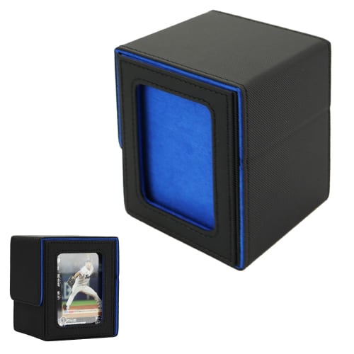 Deck Case with Window, Trading Card Storage, Magnetic Lid, Stain Prevention, Loader & Divider Set (Blue)