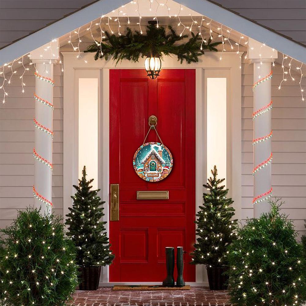 Wooden Christmas Sign with Snow House & Gingerbread Man Pattern - Navidad Welcome Sign for Front Door Wall Hanging Decor - Ideal Christmas Gift