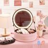 Circular Cosmetic Storage Box Vanity Mirror With Light Portable Large Capacity Cosmetic Bag Ladies Wash Bag