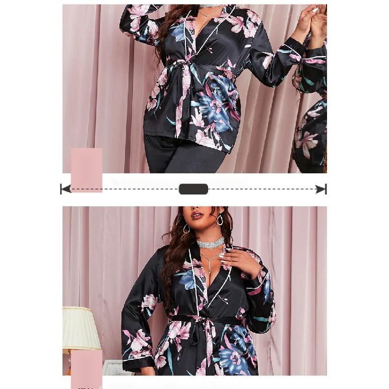 Women's Plus Size Pajama Set Silk Feel Satin Pajamas Kimono Loungewear Short Sleeve Pajama 2 Piece Sleeping Suits (Size for 1XL-5XL)