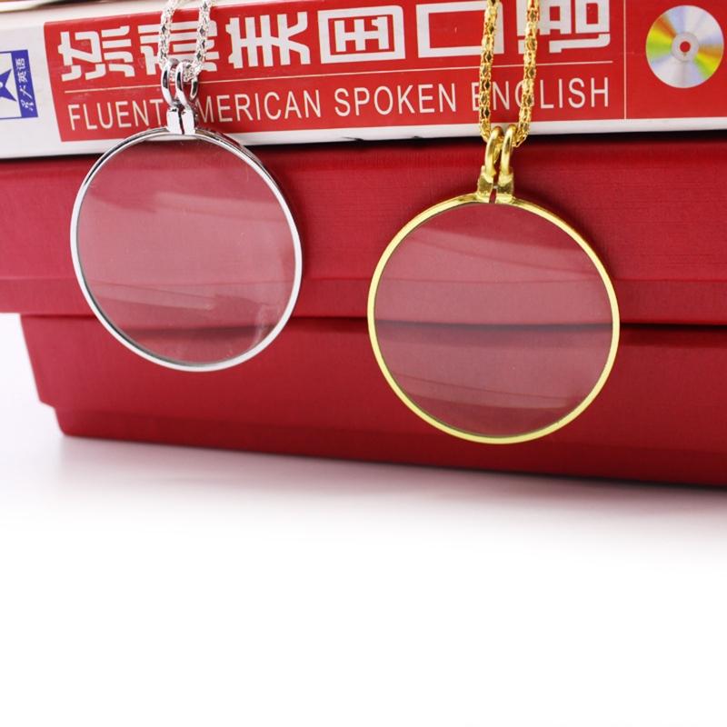 Necklace Jewelry Optical Magnifier with Chain Necklace Neckglasses Portable Monocle for Reading Collecting Library Gift