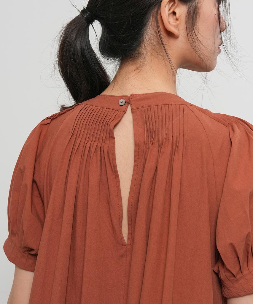 General Idea Puff Sleeve Pintuck Long Dress [Brick] / Gf2Lop520