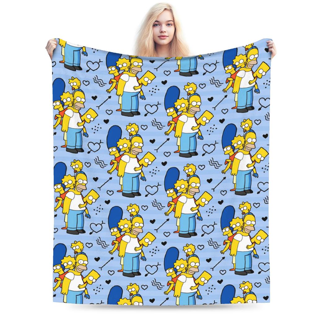 S-Simpsons Family Cartoon Characters Throw Blanket Soft Graphic Blankets For Bedroom Camping Flannel Bedspread Bed Cover
