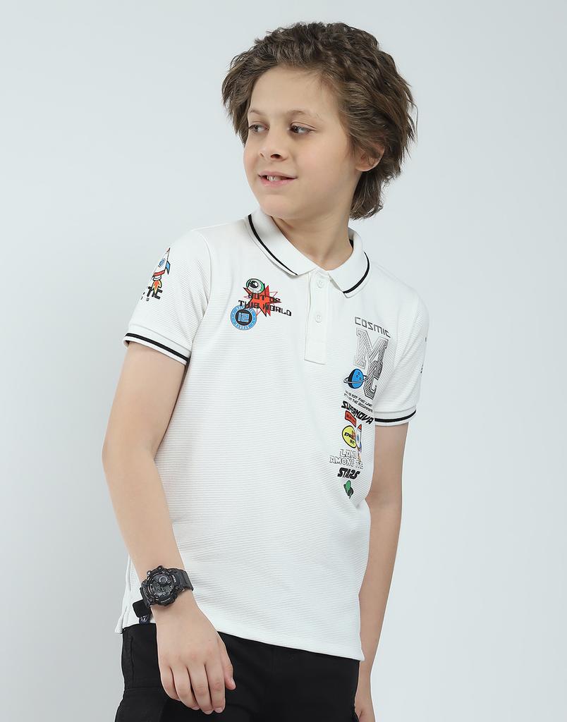 MONTE CARLO Boys's Regular Fit Printed Polo Half Sleeve T-Shirt