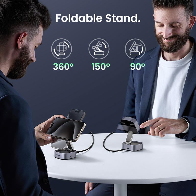 Qi2 25 Вт Магнитная беспроводная зарядная подставка 2-в-1 для iPhone 15 16 Pro Max/AirPods для быстрой зарядки MagSafe