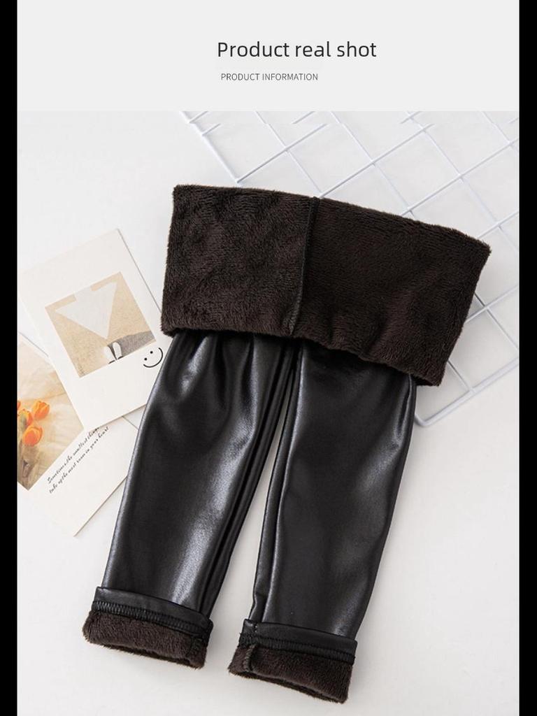 Новые леггинсы из искусственной кожи для девочек на осень/зиму с бархатной подкладкой