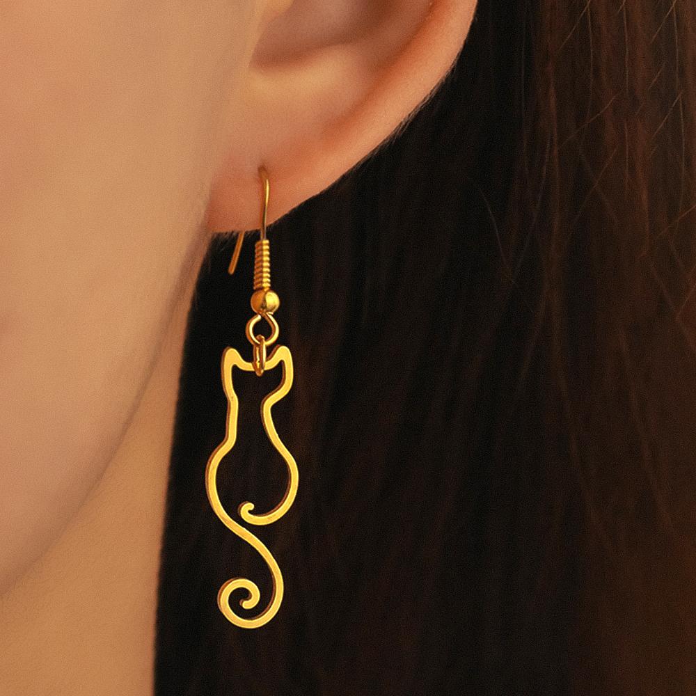 DOTIFI Stainless Steel Hollow Cute Cat Pendant Earrings Female Delicate Fashion Simple Design Ear Jewelry Party Creative Gifts