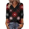 Women's Loose Comfortable Casual Fashion V-Neck Christmas Print 3/4 Sleeve Top