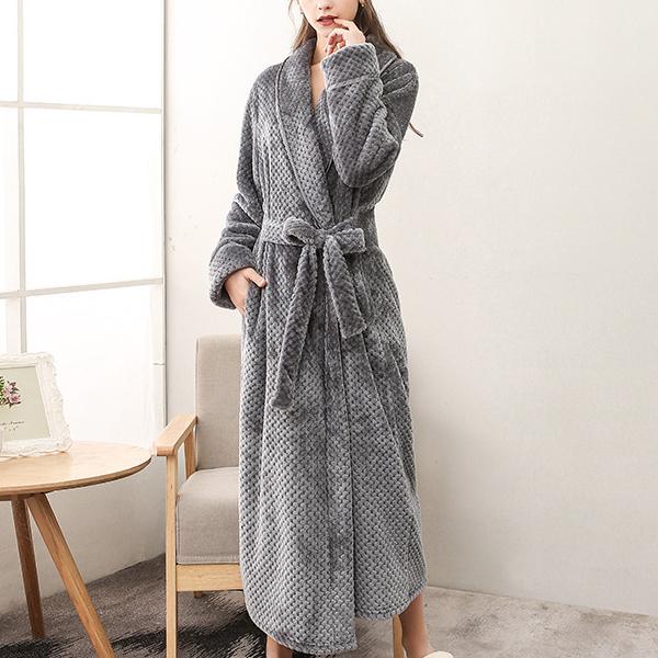 Коралловый флисовый халат с длинным рукавом Домашняя одежда Плотный фланелевый парный халат Пижамы Серый Осень Зима Wam Свободная одежда для отдыха