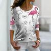 Tops For Women 3D White Crane Print Round Neck Long Sleeve T-shirt Fall Casual Slim Pullover Women's Long Sleeve Top