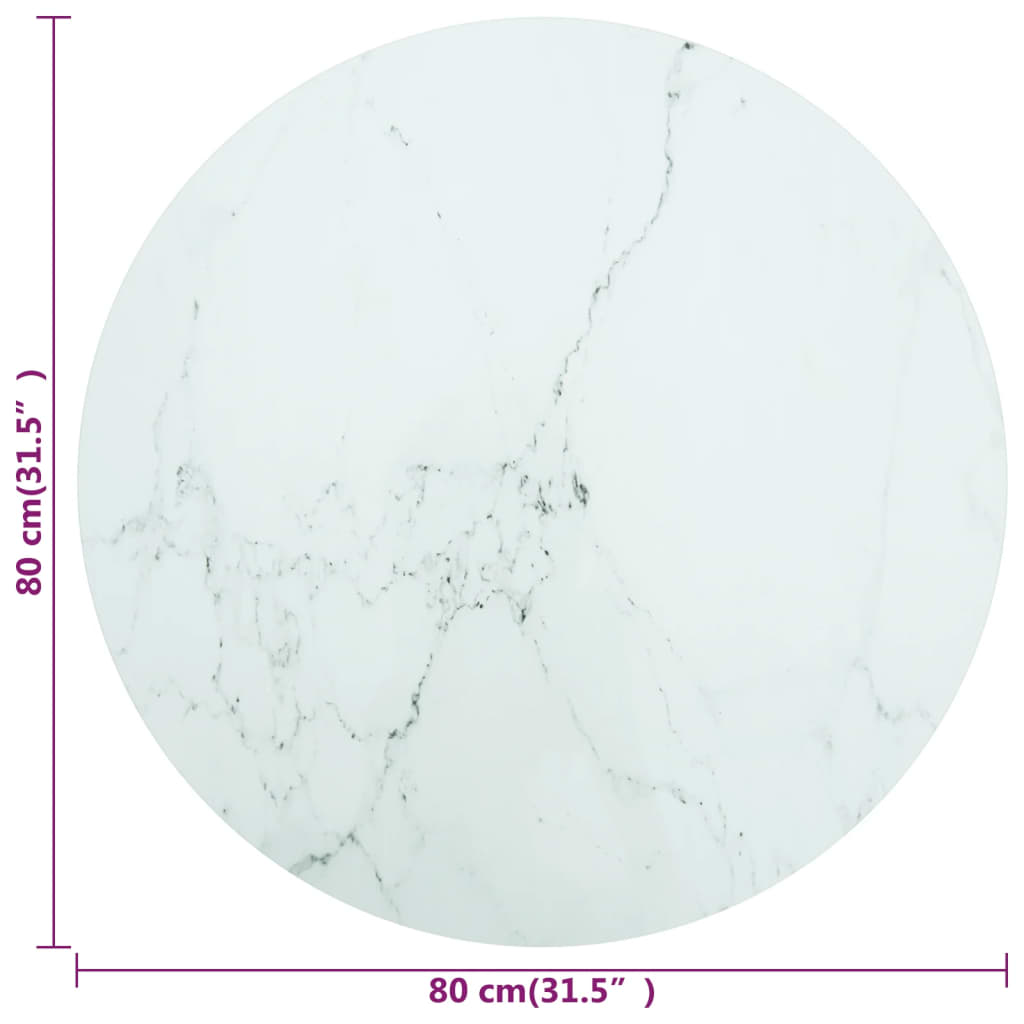 Vidaxl Blat Stołu, Biały, Ø80X1 Cm, Szkło Ze Wzorem Marmuru