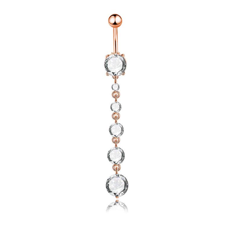 New Rose Gold Silver Long Zircon String Navel Ring Navel Navel Piercing Jewelry
