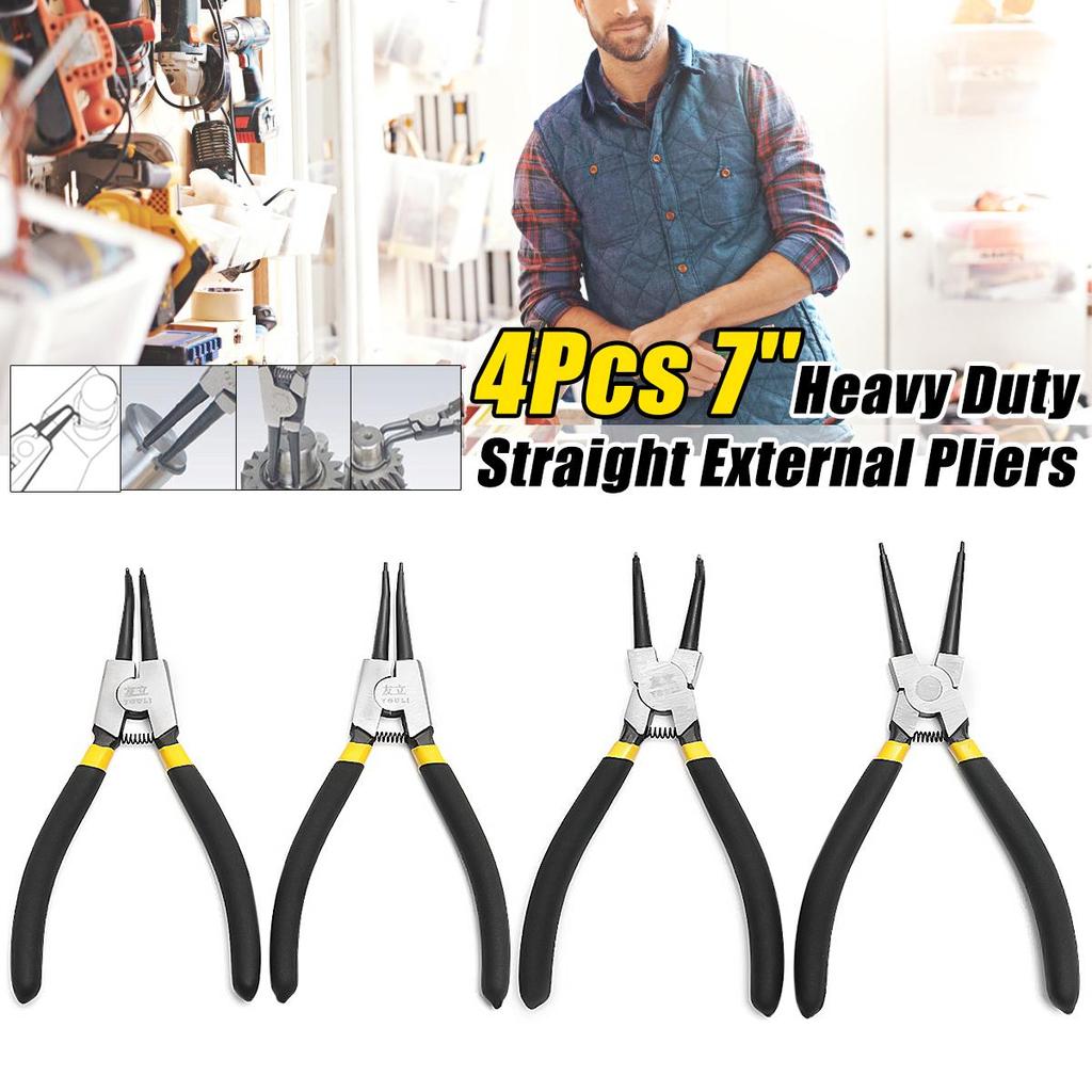 Прямые внешние плоскогубцы Набор из 4 плоскогубцев для стопорных колец Комбинация внешних прямых изогнутых стопорных колец 7 дюймов