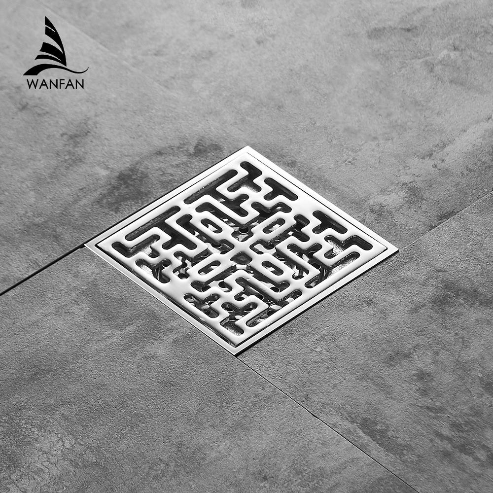 Floor Drains 10cm Chrome Square Shower Drain Brass Floor Drain Trap Waste Grate With Hair Strainer Bathroom Accessories 811573