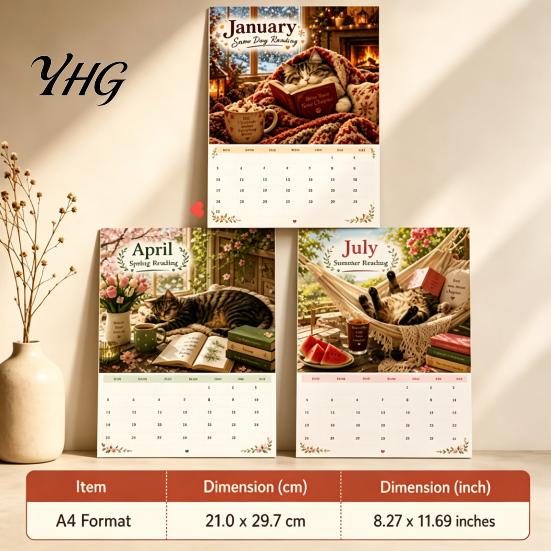 Important Date Tracker Cats Chillin' with Book 2027 Calendar, 12 Month Monthly Planner, Thick Paper Planner Daily Planning Wall Calendar for