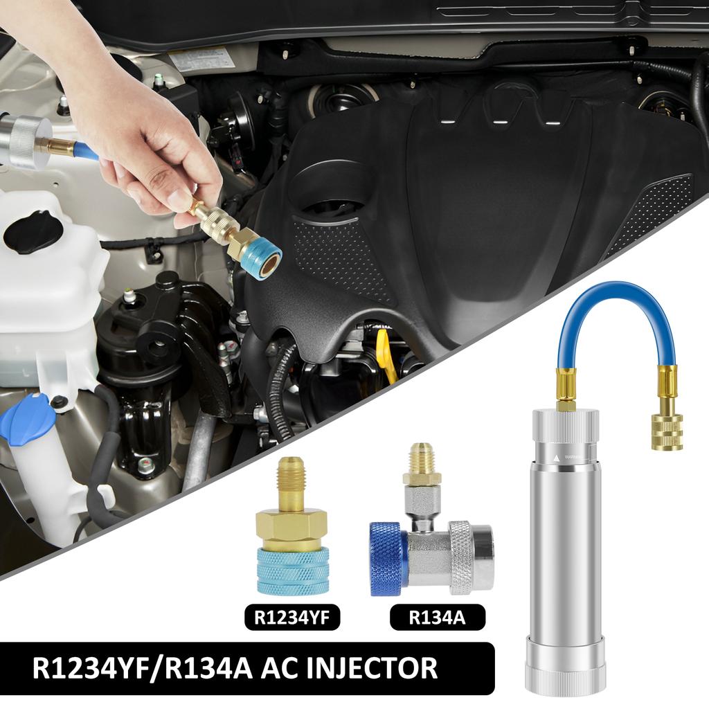 R1234YF/R134A AC Oil Dye Injector with 2 Connectors Air Conditioning Oil Injection Dye Injection Tool for Car Refrigerant System