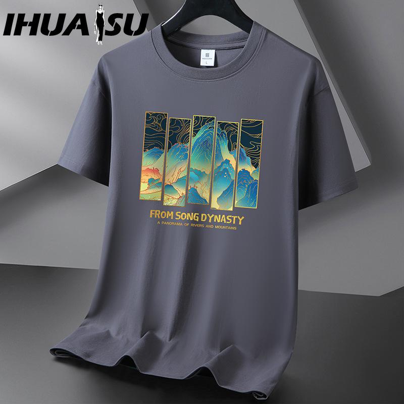 IHUASU Хлопковая футболка с коротким рукавом, мужская модная свободная рубашка с половиной рукава, сострадательная рубашка с принтом