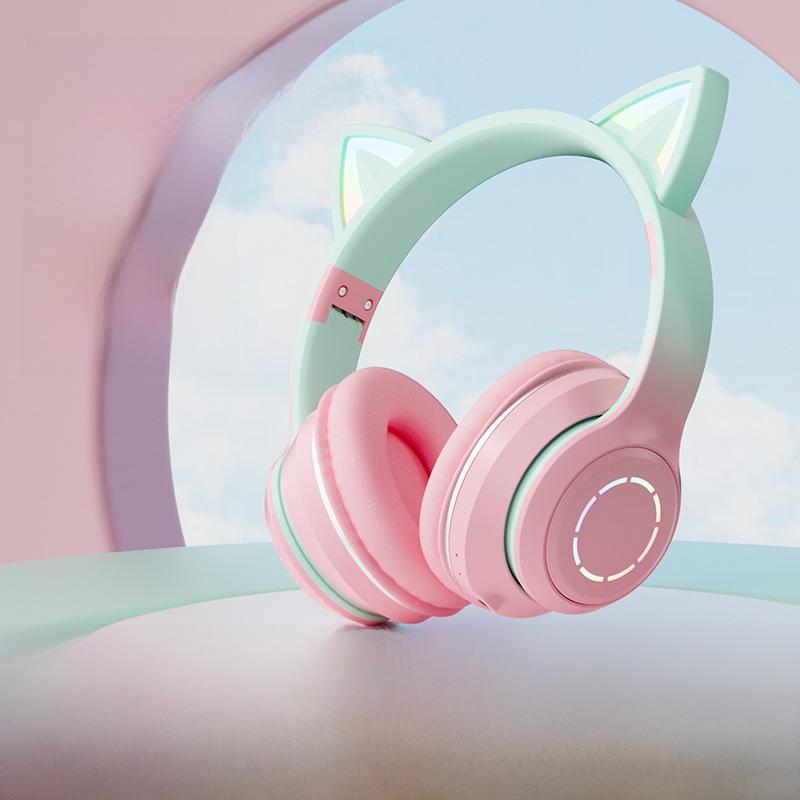 Гарнитура Bluetooth с кошачьими ушками и светящимся градиентом для онлайн-занятий и игр — универсальный подарочный выпуск