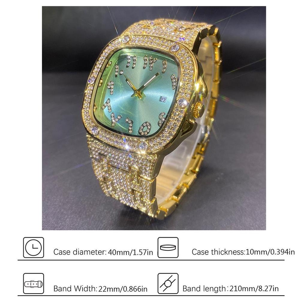 Luxury Diamond Watch for Men Hip Hop Style Bling Iced Out Wristwatch Fashion Square Steel Waterproof Clock