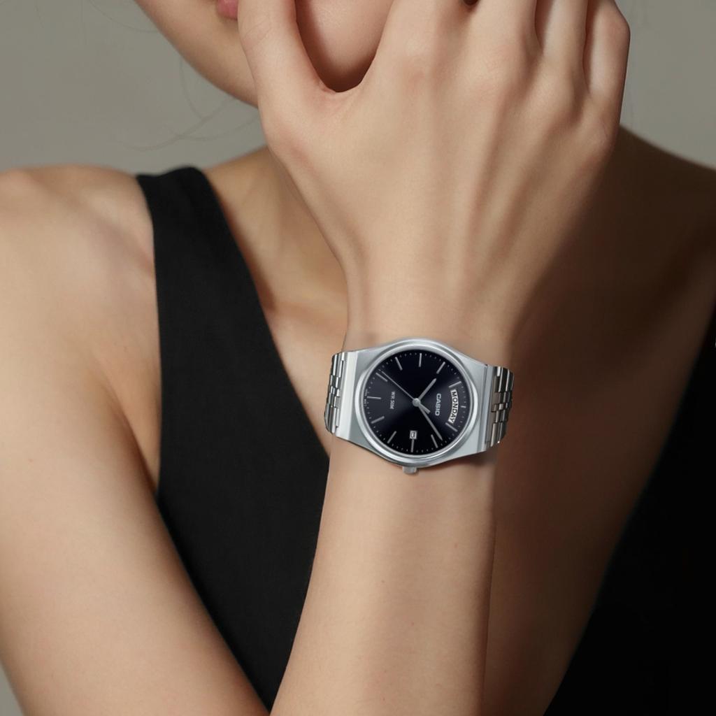 Casio Часы на кварцевом механизме с браслетом из нержавеющей стали, унисекс, черный циферблат, MTP-B146D-1AV
