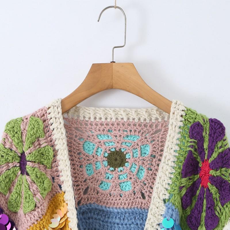Vintage Style Knit Cardigan Women Sequin Decor Long Sleeve Street Fashion 2026