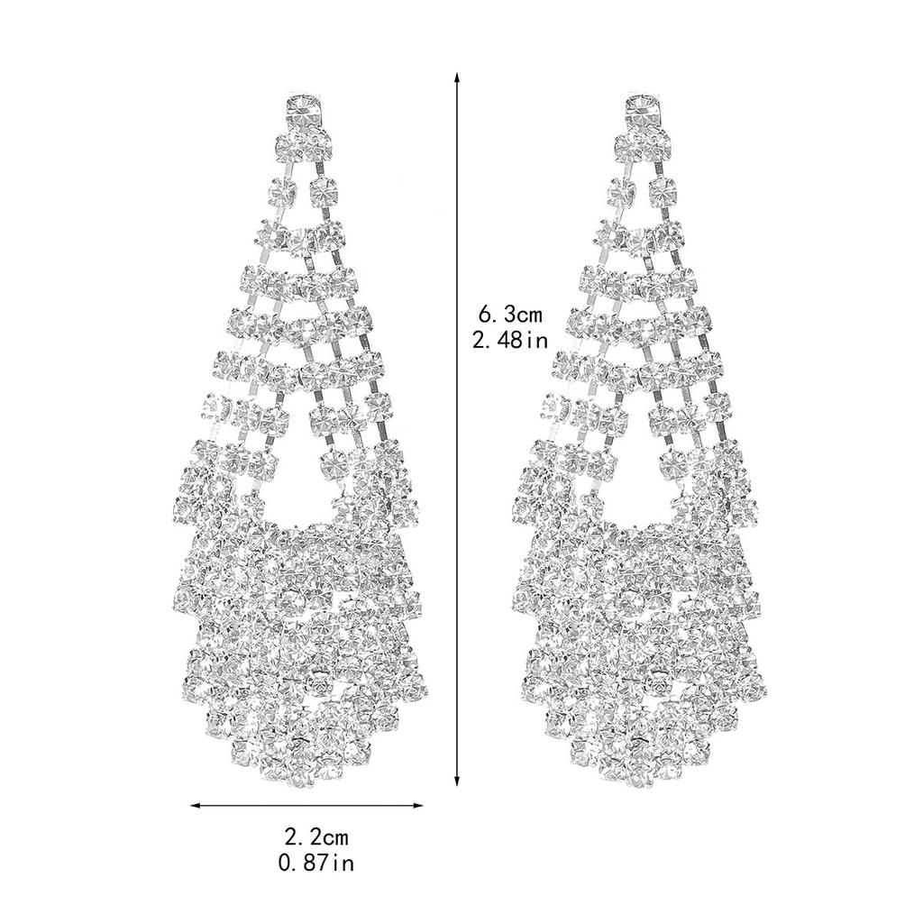 Super Flash Full Diamond Long Earrings Light Luxury Fashion Temperament Earrings Bridal Fashion Earrings Women's Earrings 1 Pair