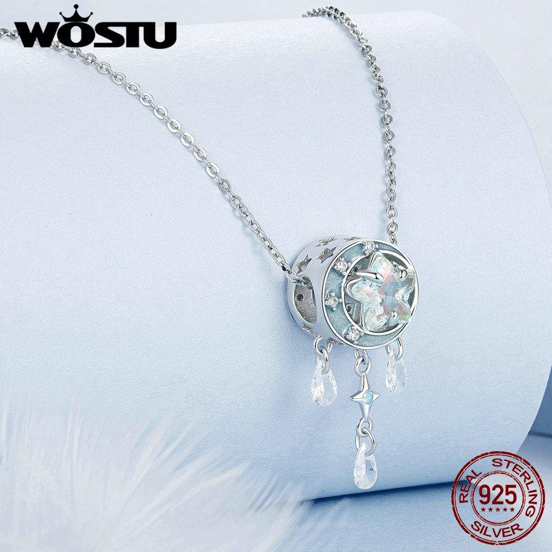 WOSTU Dreamcatcher Charms Flower Pendant 925 Sterlign Silver Moon Star beads Fit Original Bracelet DIY Necklace Birthday Jewelry