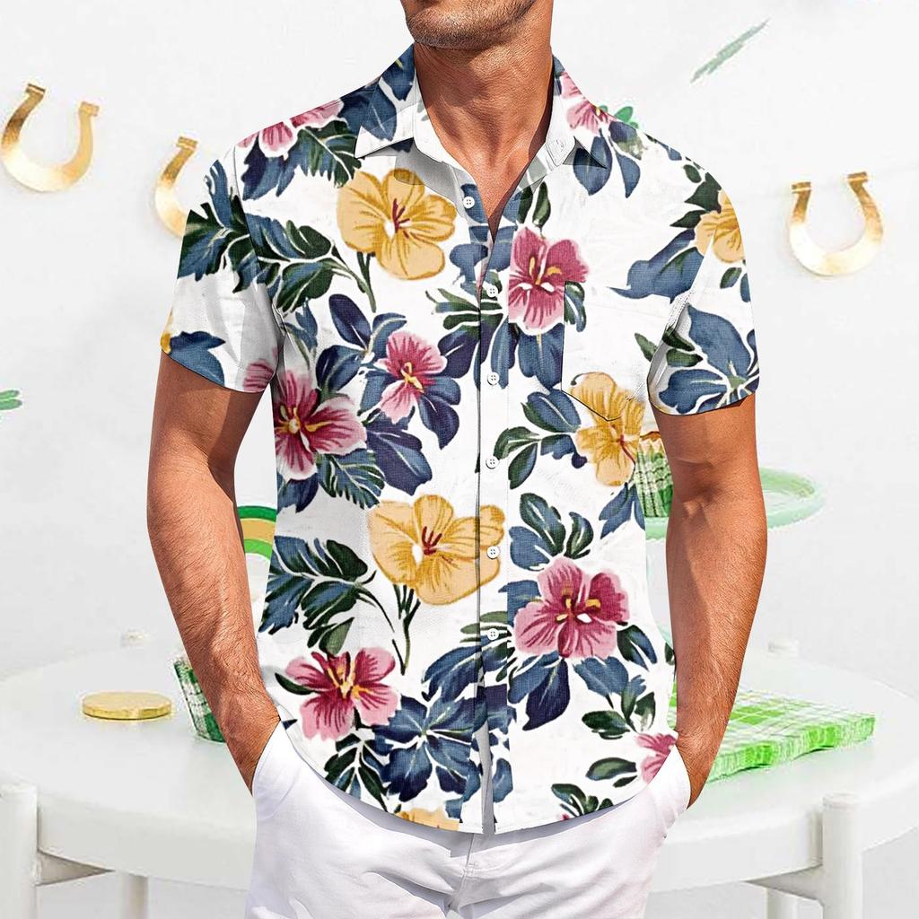 Men's Casual Short-sleeved Shirt Slim Fit Stylish Men's Hawaiian Print