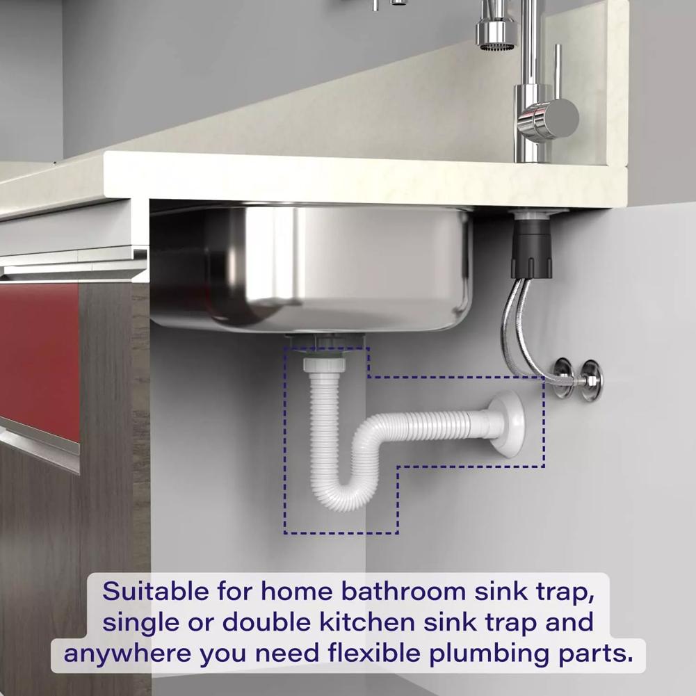 Kitchen Bathroom Basin Drain Pipe Retractable Flexible Sink Drain Pipe 1-1/2" 1-1/4" Garbage Disposal P-Trap With Adapter