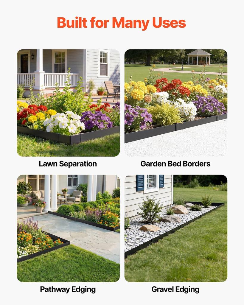 Galvanized Steel Landscape Edging, 10-Pack 1016 x 114 mm Metal Edging for Landscaping with 11 Mounting Clips, Heavy Duty Metal Garden Edge Border for