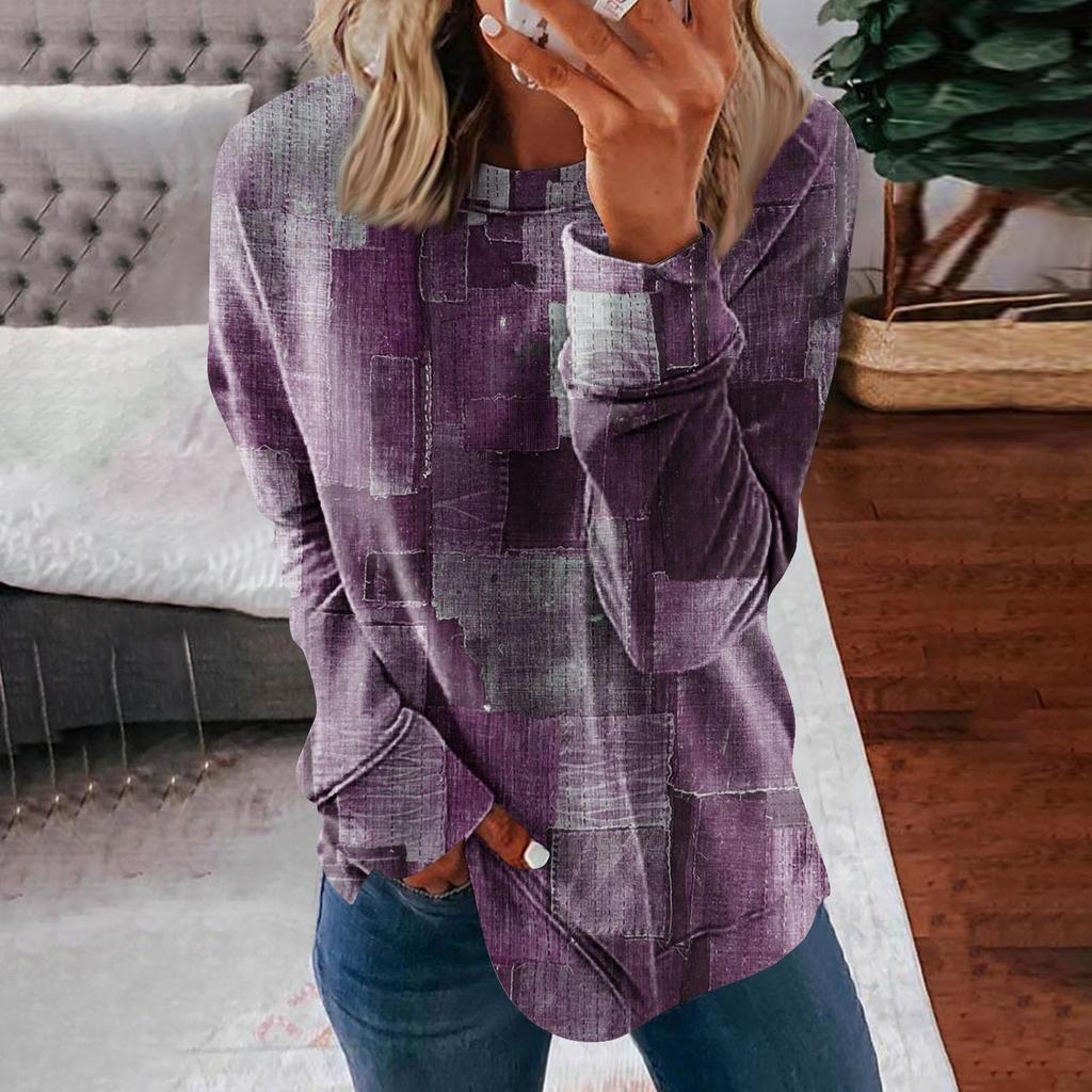 Женские топы с круглым вырезом, хлопковая женская повседневная модная блузка с длинным рукавом и круглым вырезом с цветочным принтом, пуловер