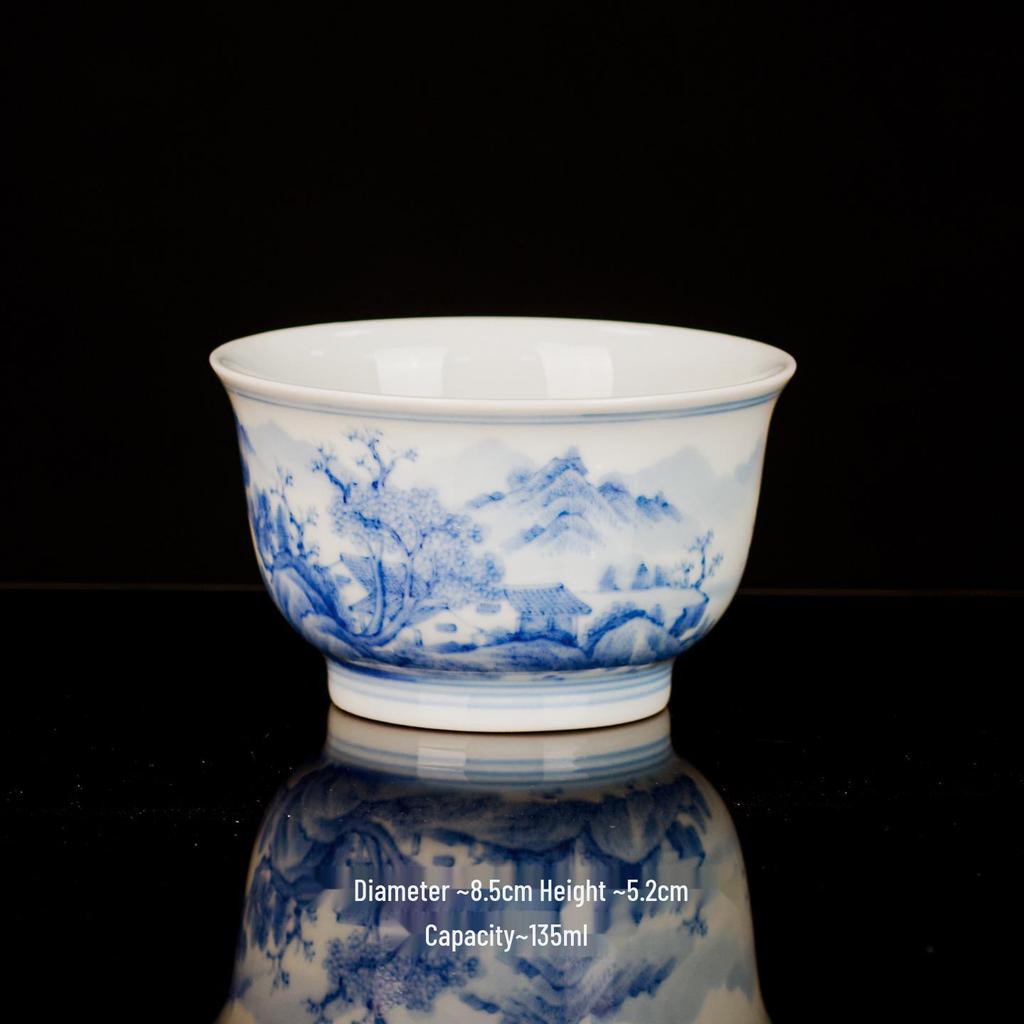 Ручная роспись Сине-белая керамическая чайная чашка Jingdezhen - Дизайн с пейзажем
