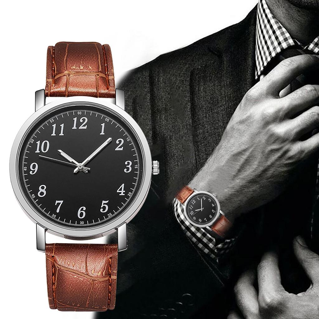 Мужские модные дизайнерские кожаные часы, цифровые кварцевые темпераментные мужские часы, подарок