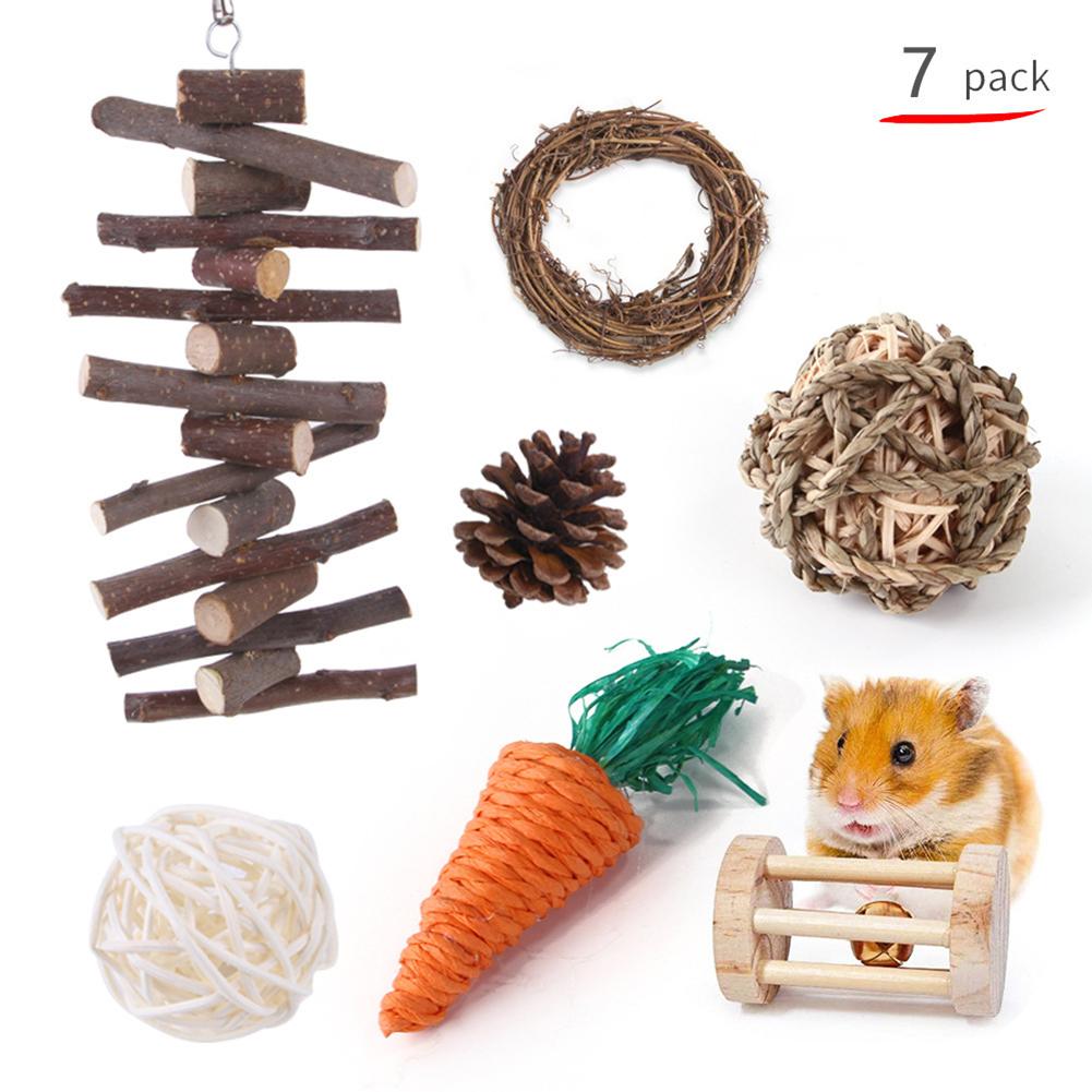 Wooden Hamster  Toy  Grass  Ball  Set Bite-resistant Molar Cleaning Tooth Toys Interactive Games Props Pet Supplies For Rabbit Guinea Pig
