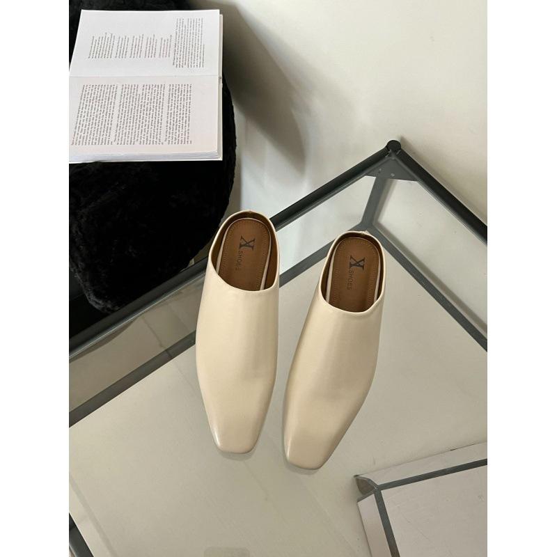 2025 весна и осень новая корейская версия сумка голова полушлепки простые квадратный носок ретро ленивые шлепанцы полушлепки балетки