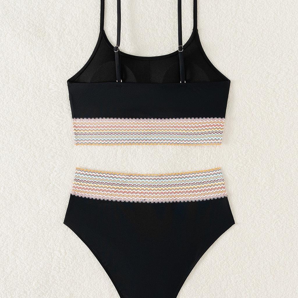 U Neck Webbing High Waist Sexy Two Piece Swimsuit Elegant Women Bikini