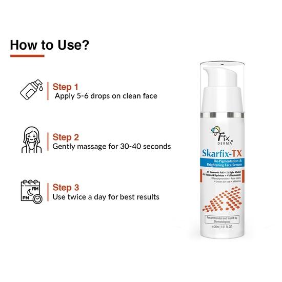 Fixderma Skarfix 4% Kojic Acid Face Serum для осветления кожи лица с 4% ниацинамида, 3% транексамовой кислоты и 2% альфа-арбутина