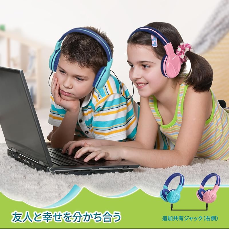 SIMOLIO kids headphones Children's headphones Bluetooth5.0 Three level volume limit Built-in microphone shared port Volume control For wired and