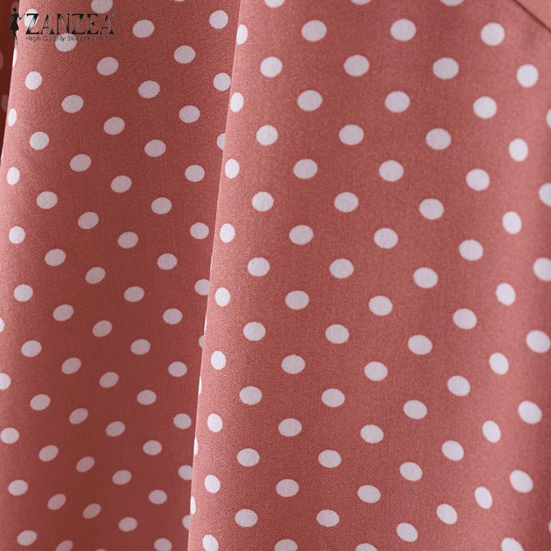 ZANZEA Женская повседневная блузка с V-образным вырезом, свободного кроя, с принтом в горошек и рукавами до локтя