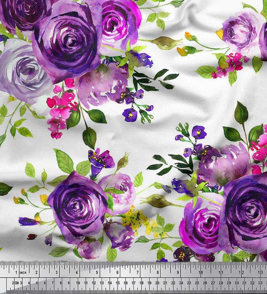 Soimoi Японский креп-атлас с принтом листьев и цветов розы по метрам 42 дюйма