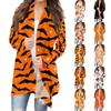 Women's Casual Cardigan Halloween Printed Long Sleeve Top Without Pockets