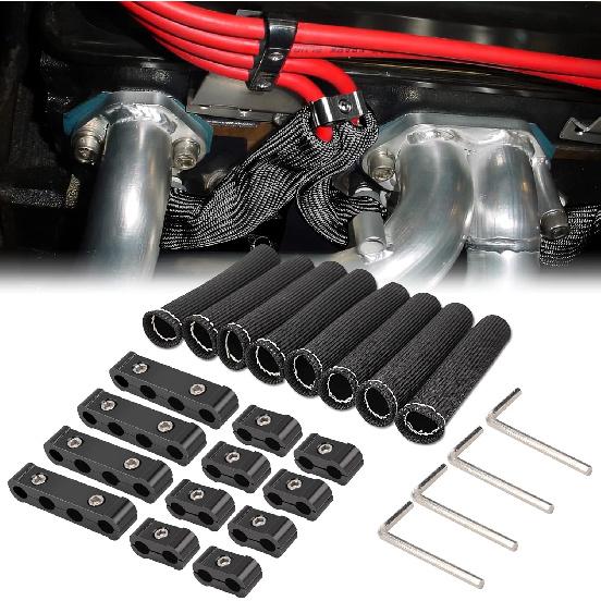 12pc Engine Spark Plug Wire Separator Divider & 8pc Spark Plug Wire Boots Protector Heat Sheild Sleeve 8mm 9mm 10mm Spark Plug Wire Clamp Holder