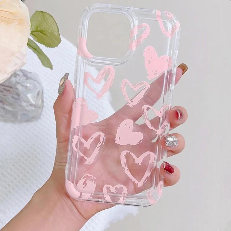Heart Pink Clear Tpu Air Cushion Shockproof Phone Case For POCO X6 X3 X5 Mi 14 13T 12T 11T 13 12 Pro 11 Lite 5G NE Cover