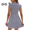Женское платье с полосатым принтом, летнее короткое платье А-силуэта с пуговицами спереди, оборками, рукавами-крылышками и V-образным вырезом, мини-платье для вечеринки