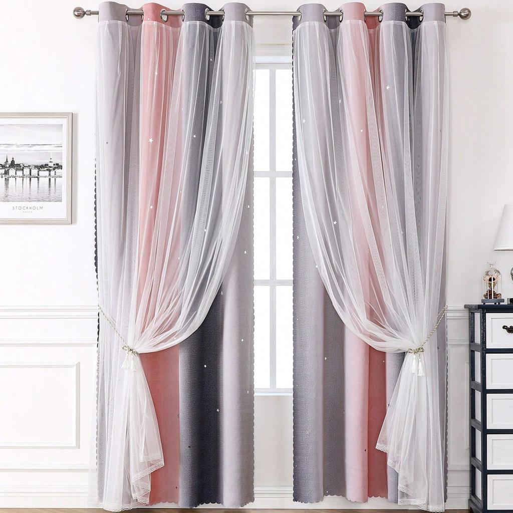 1 шт. Двухслойные шторы Rainbow Fade с цветом Morandi, светонепроницаемые шторы с тканью и прозрачной тканью