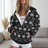 Womens Oversized Hooded Zip-Up Sweatshirt With Christmas Print Plus Size Long Sleeve Casual Top