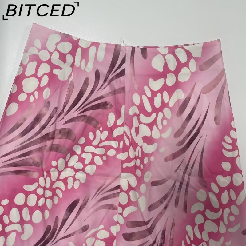 BITCED Женский летний элегантный комплект из рубашки с воротником и длинными рукавами с принтом и юбки с высокой талией
